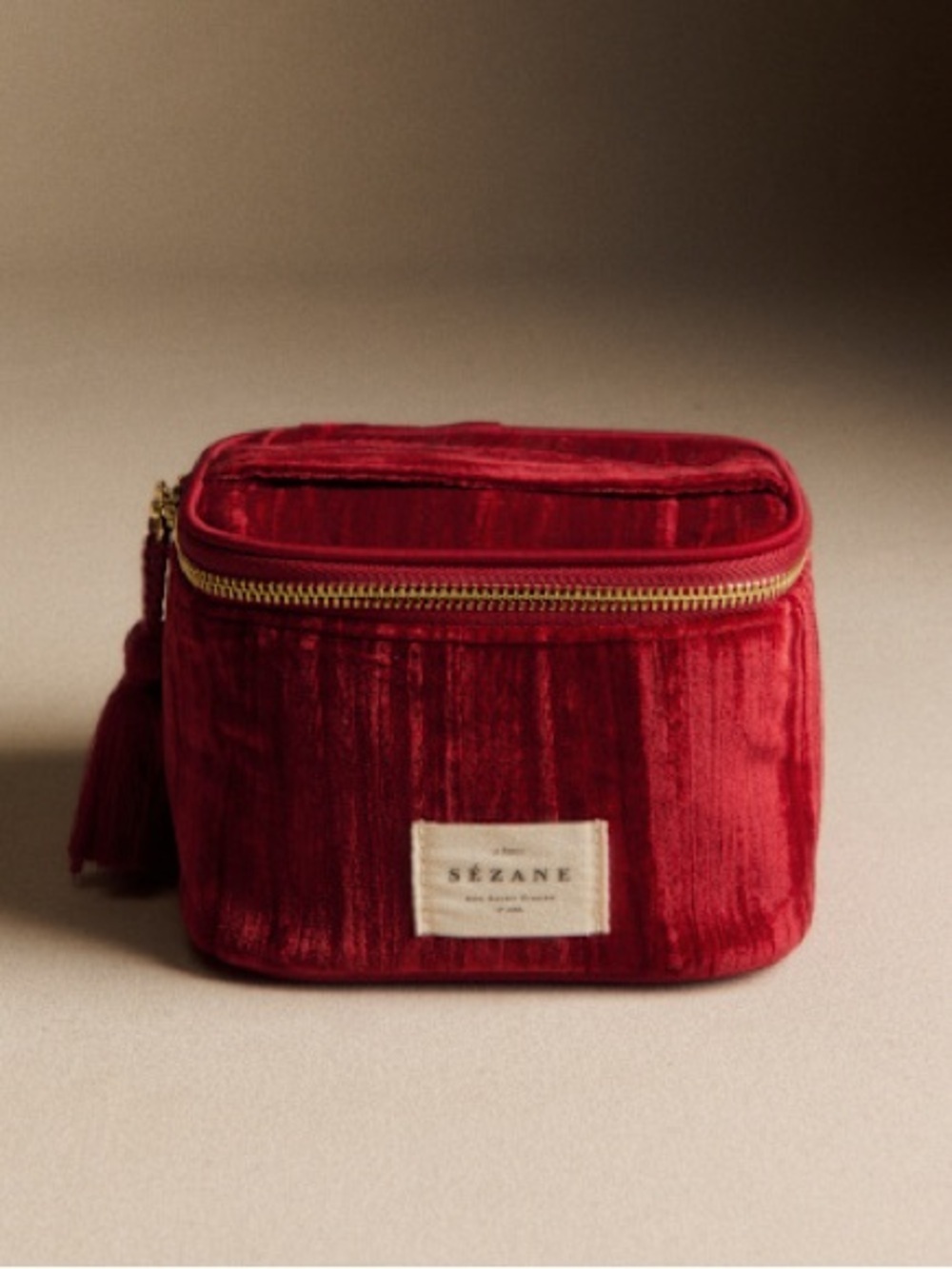 NEW Sézane Velvet Red Makeup Zip Pouch Toiletry Bag
